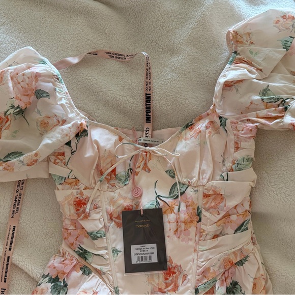 House of CB Lulabell Floral Cotton Puff Sleeve Midi Dress - Size M - Picture 6 of 7